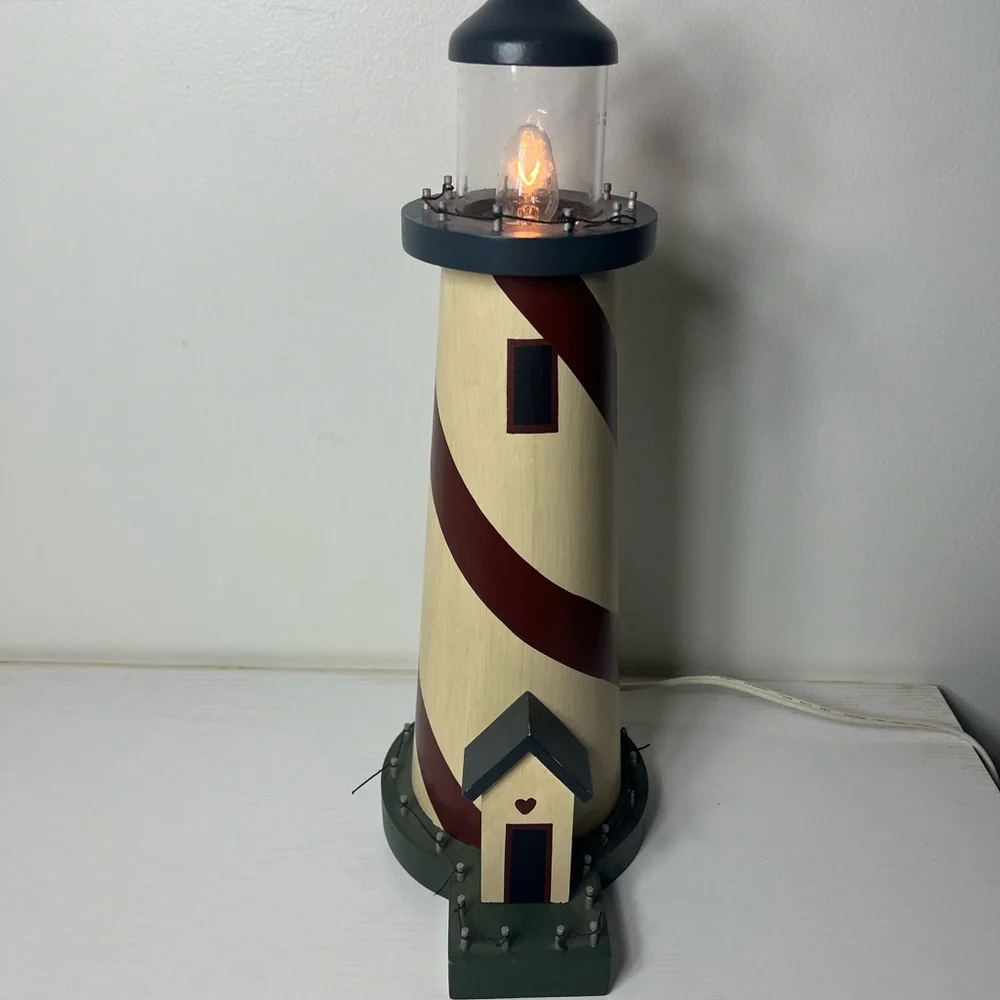 NCE Nautical Lighthouse Table Lamp Wood Coastal Beach Decor Working Light - Picture 2 of 10